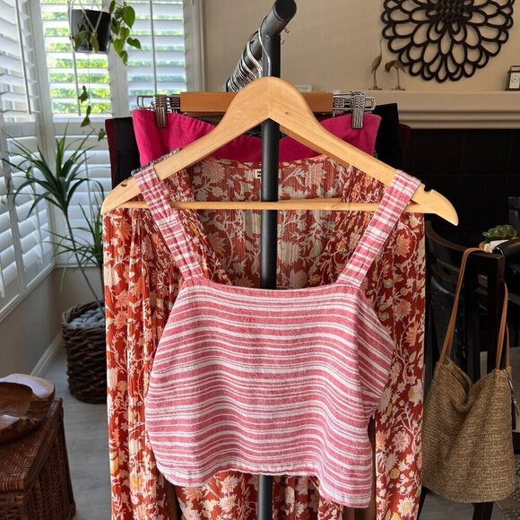 BP Top Womens Size XS Dark Pink & White Striped Linen Blend Tank Summer Flirty - Picture 12 of 12